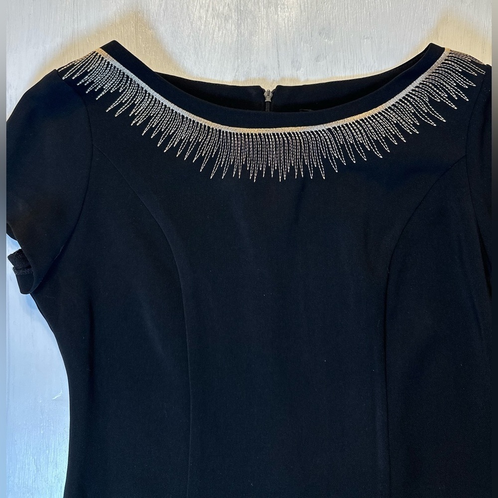 T & Company Black Sheath Dress  Embellished Neckline Size 10, LBD - Picture 7 of 8